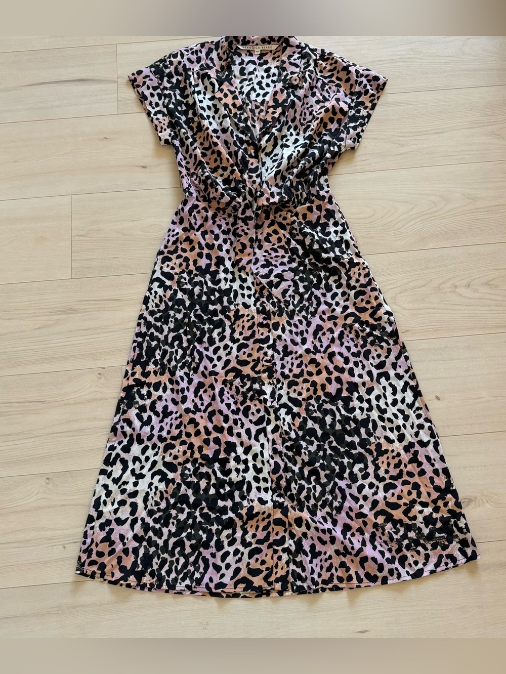 Veronica Beard Pink Leopard-Print Midi Dress